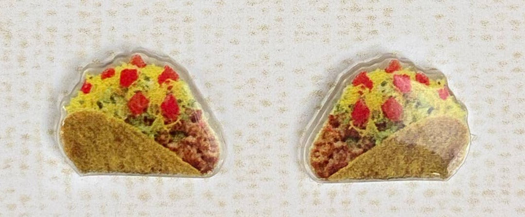Taco Stud Earrings; super cute and dainty; vibrant ink on clear acrylicPink tiful of LOVE
