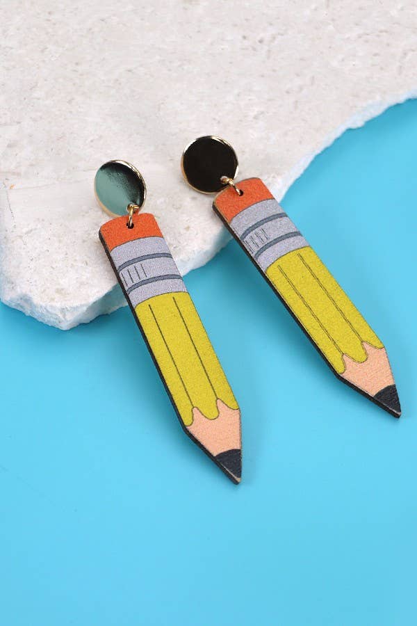 Wood Pencil Teacher Drop Earrings – A+ Style for Educators