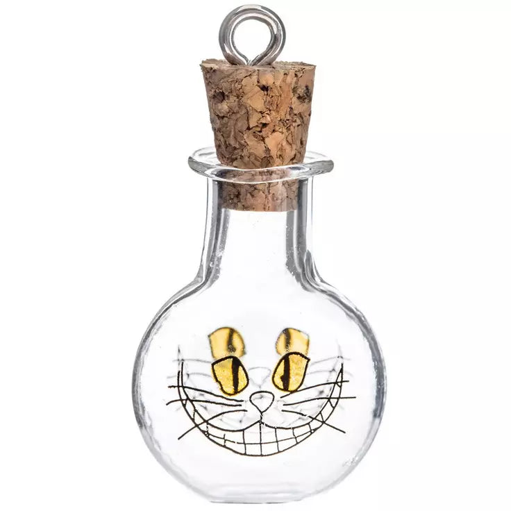 Cheshire Cat Glass bottle pendant on a silver chain Necklace