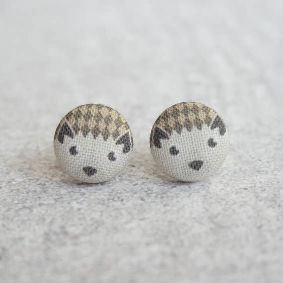 Hedgehog (small) Fabric button Stud EarringsPink tiful of LOVE