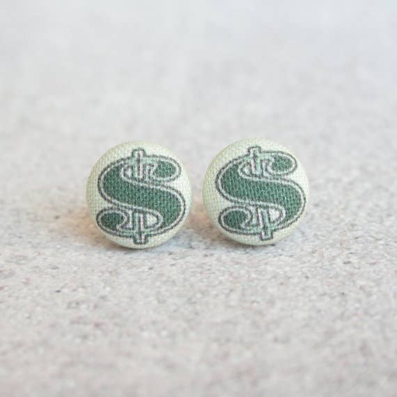 Money Fabric (small) button Stud EarringsPink tiful of LOVE