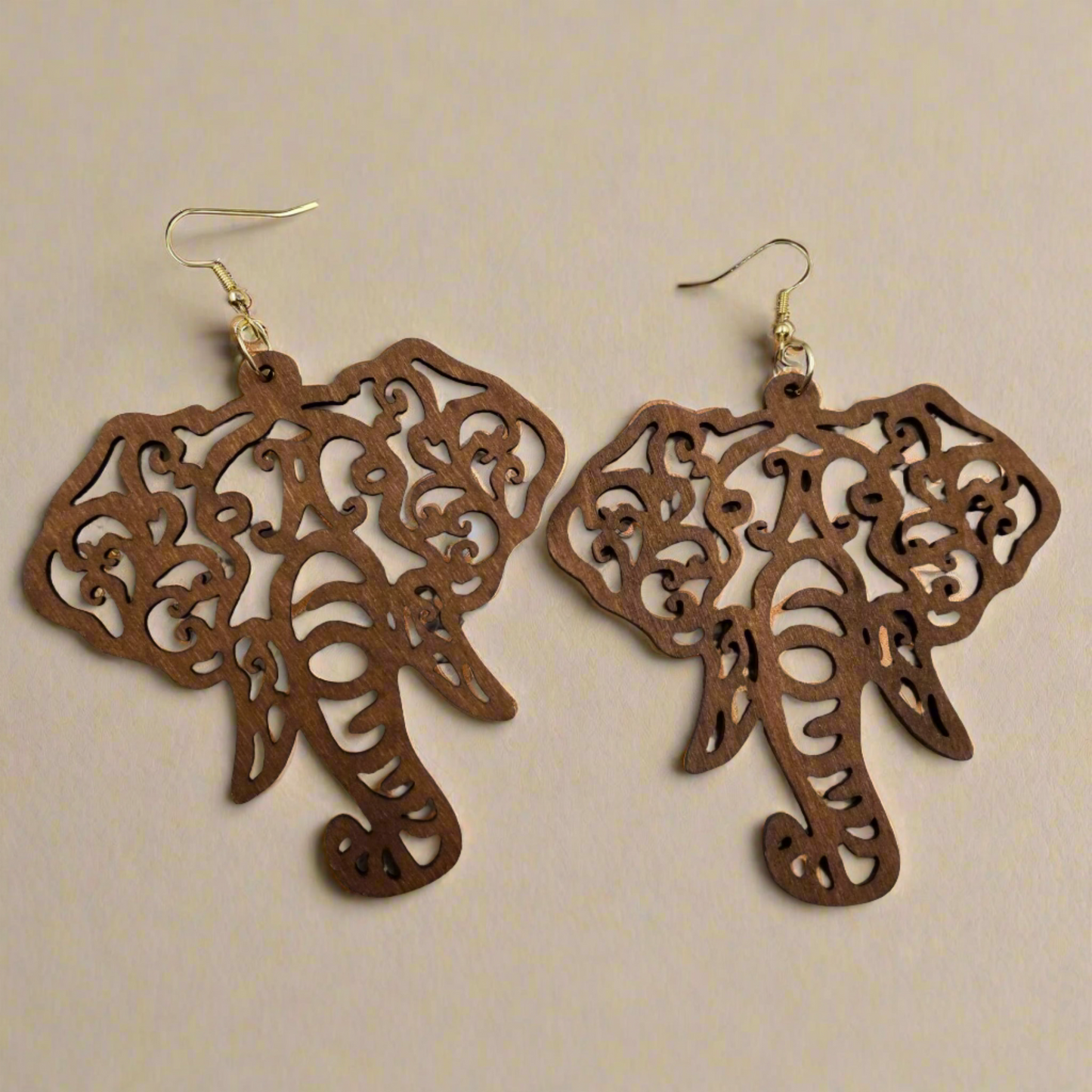 Brown Wooden Elephant Wire EarringsPink tiful of LOVE