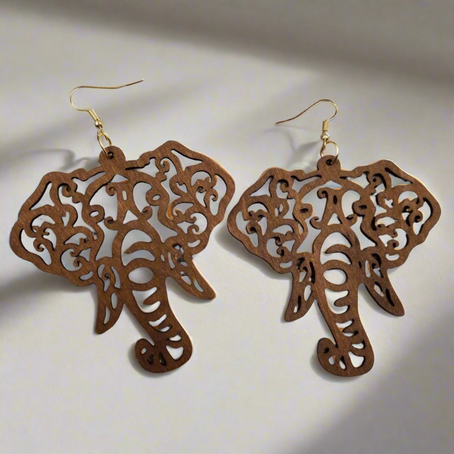 Brown Wooden Elephant Wire EarringsPink tiful of LOVE