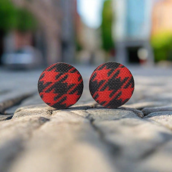 Red and Black Plaid (small) Fabric button Stud EarringsPink tiful of LOVE