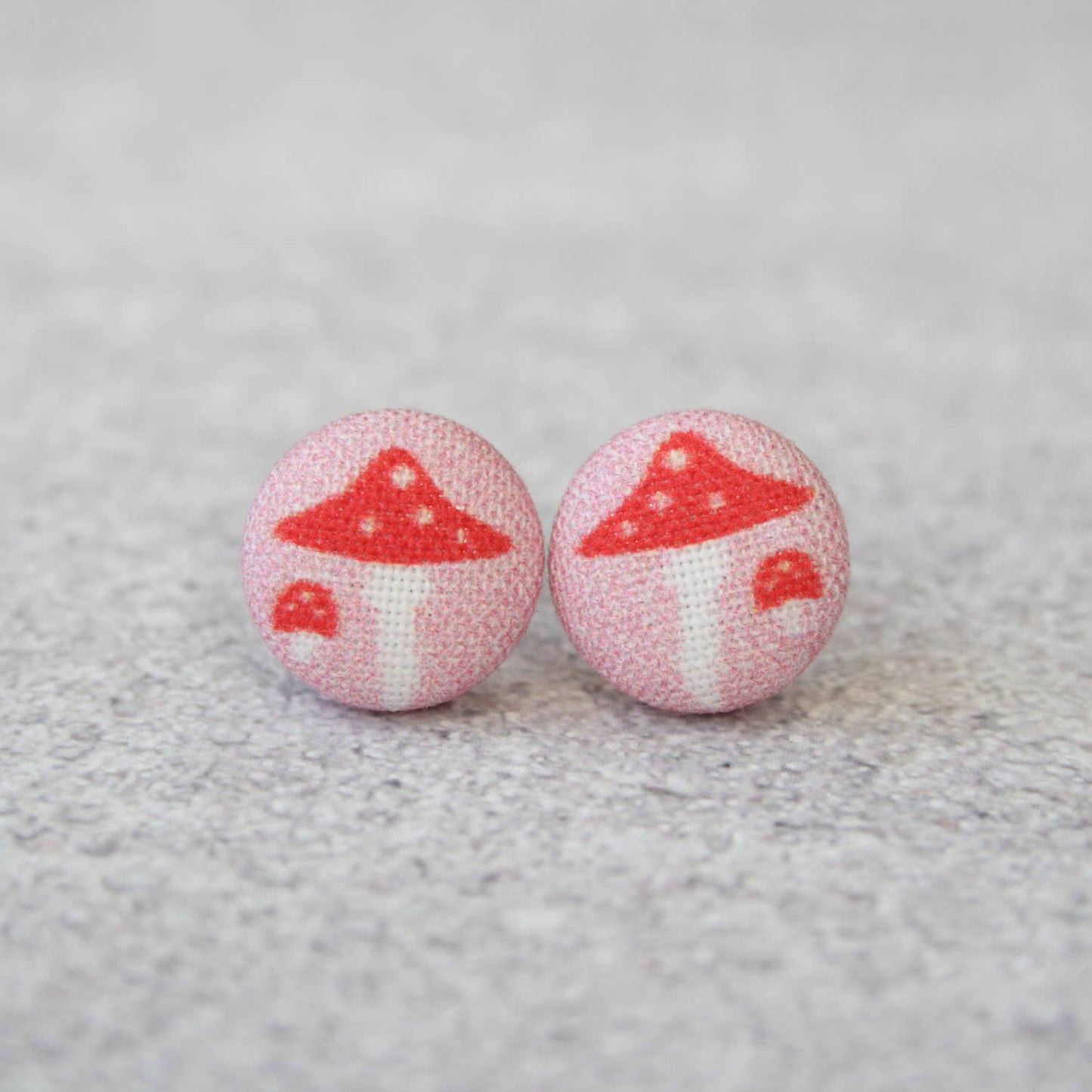 Pink Mushroom (small) Fabric button Stud EarringsPink tiful of LOVE