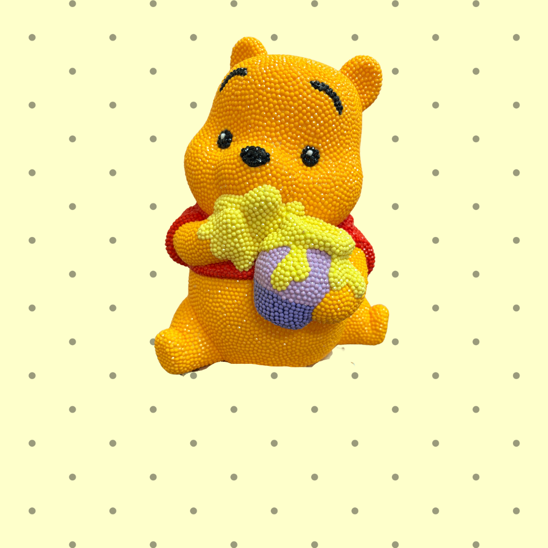 Bedazzled Honey Bear Coin Bank — Rhinestone Bling Figurine with Honey Pot