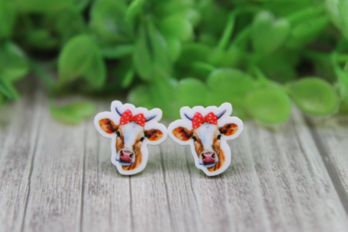 🐄 Mini Cow with Red Headband Stud Earrings