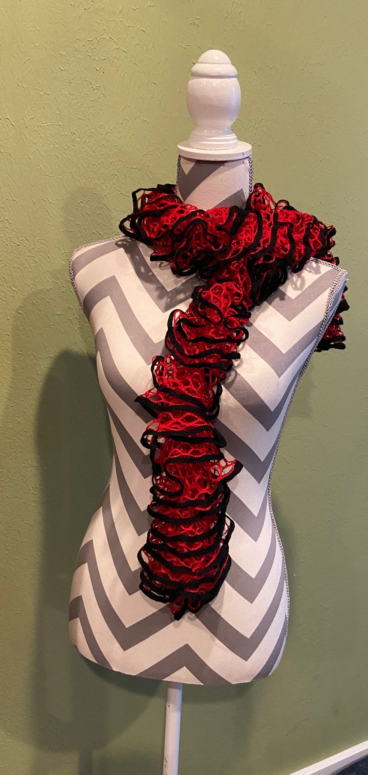 Ruffled Scarf handmade with Starbella Stripes yarn-Hot ShotPink tiful of LOVE