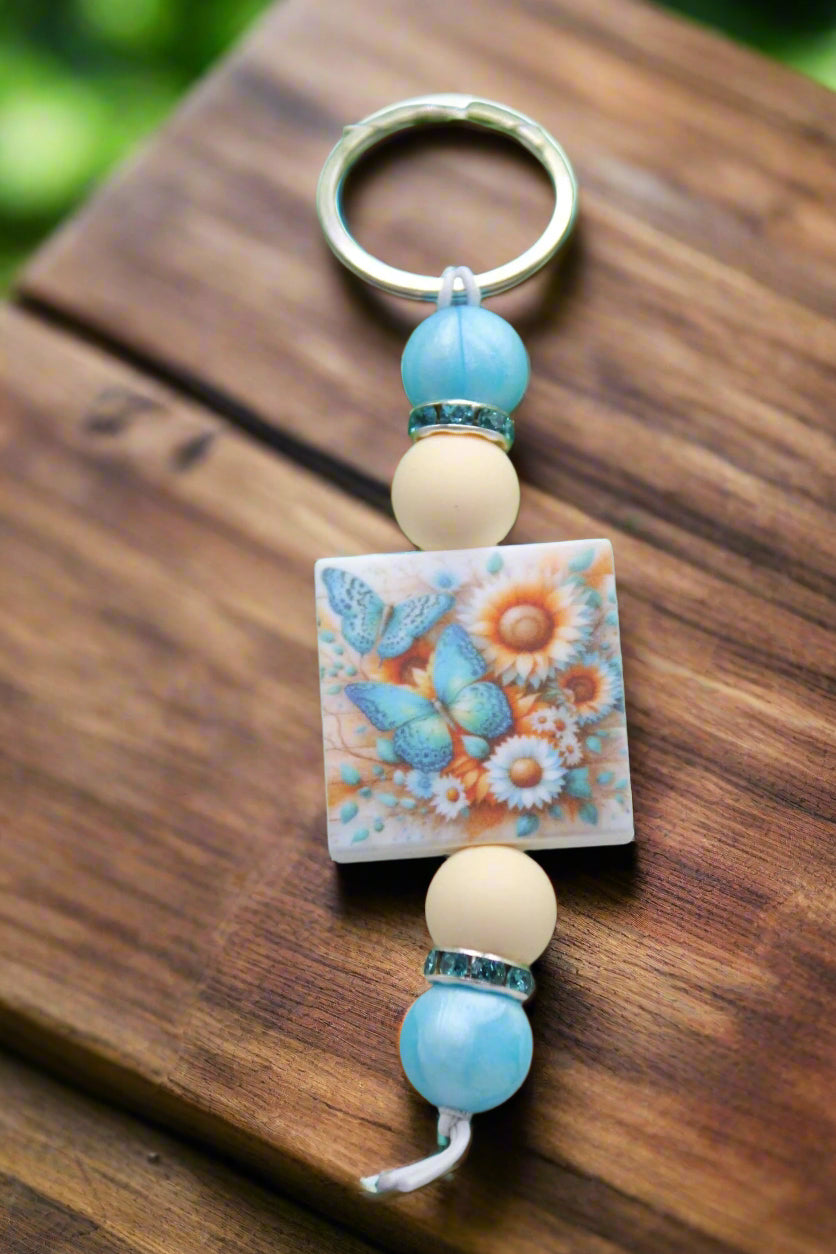Floral Butterfly Beaded Silicone Keychain | Whimsical Gift