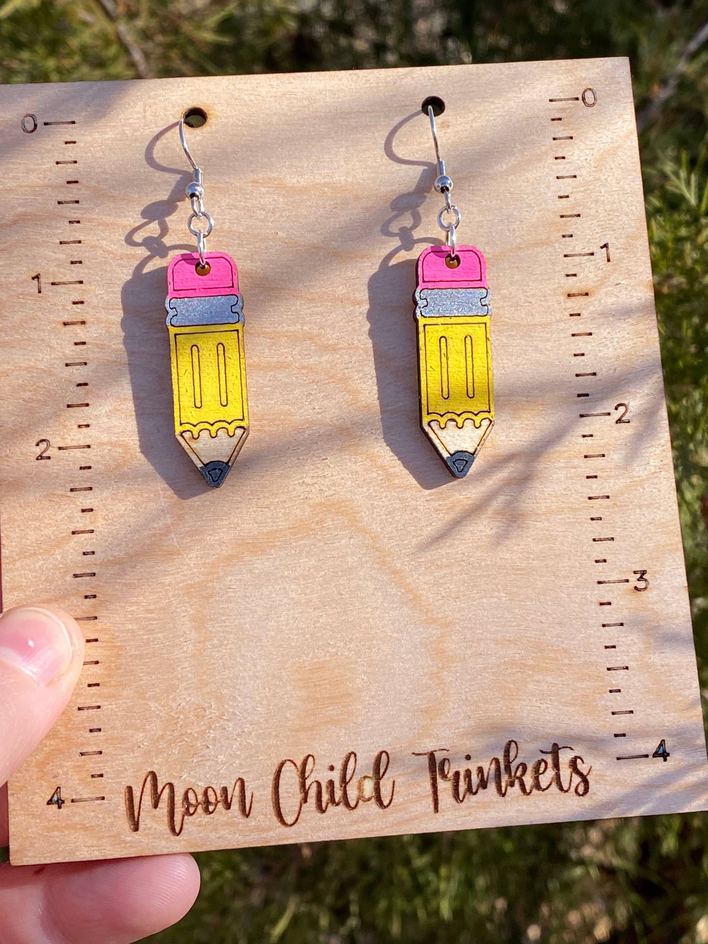 Moon Child Trinkets - No 2 Pencil Hand Painted Wood Dangle Earrings, Teacher GiftsMoon Child Trinkets