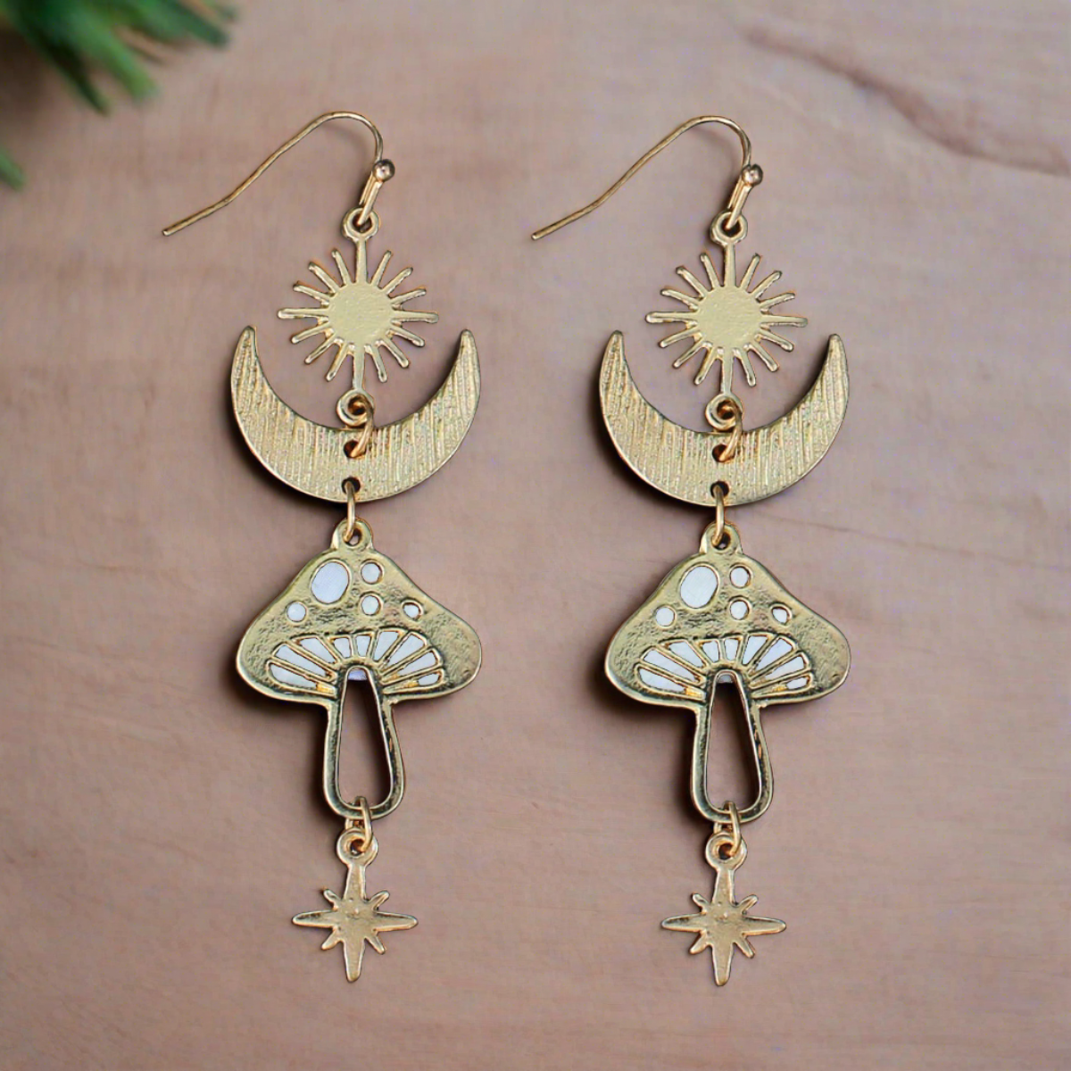 Magical Mushroom Lunar Gold EarringsPink tiful of LOVE