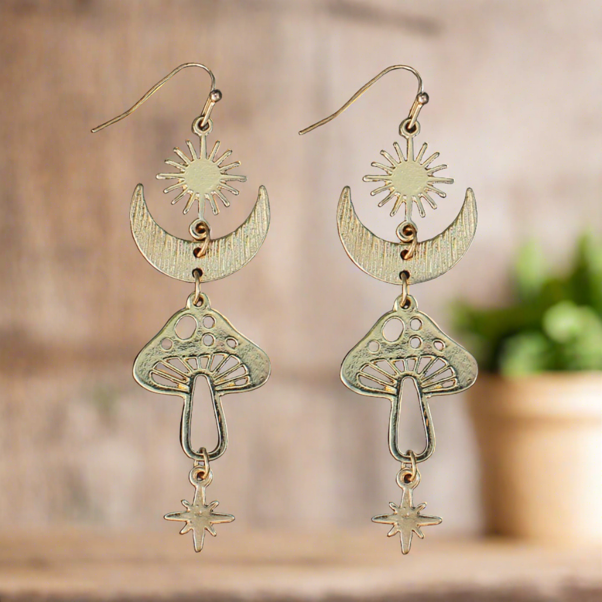 Magical Mushroom Lunar Gold EarringsPink tiful of LOVE