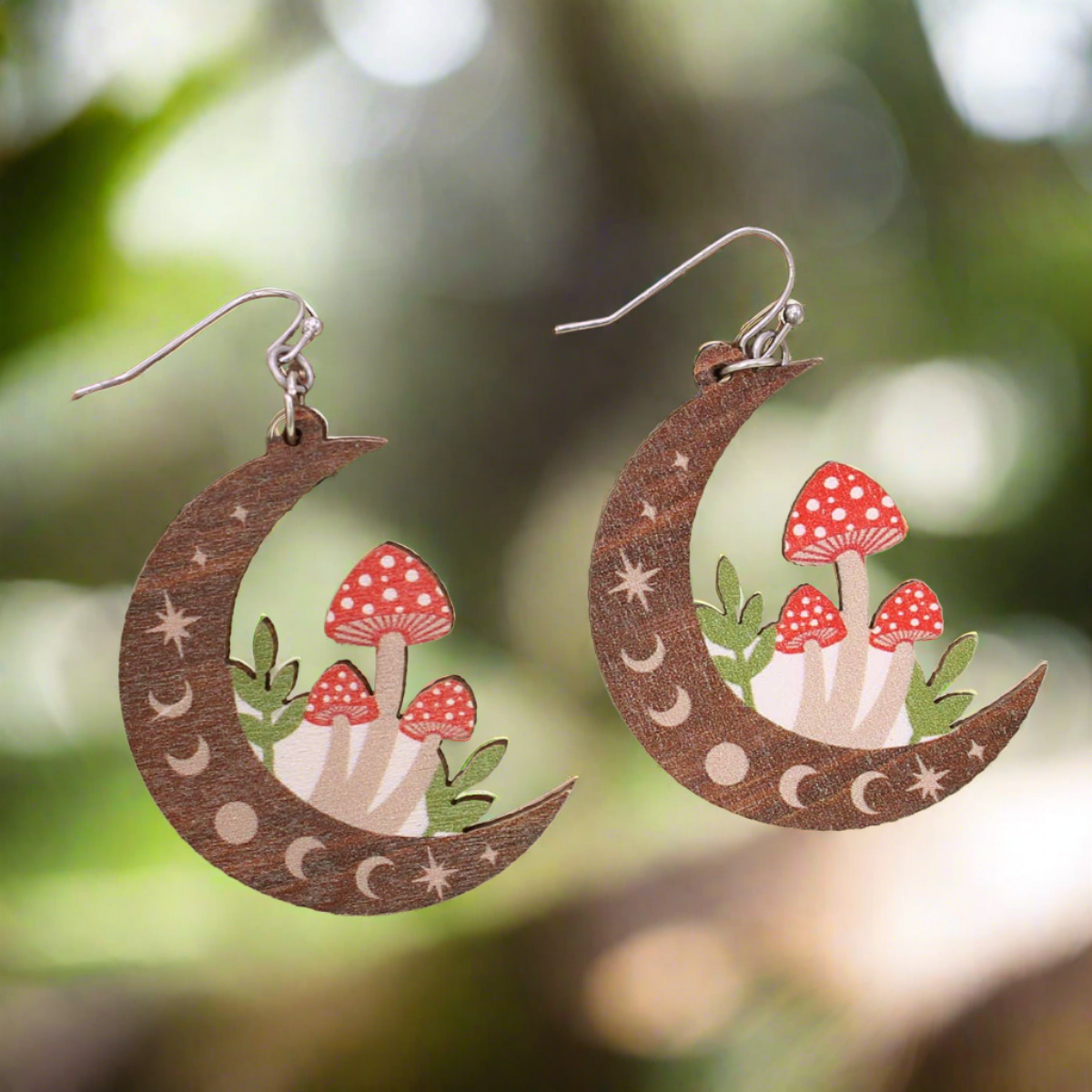 Natural Mystic Wood Mushroom Moon EarringsPink tiful of LOVE