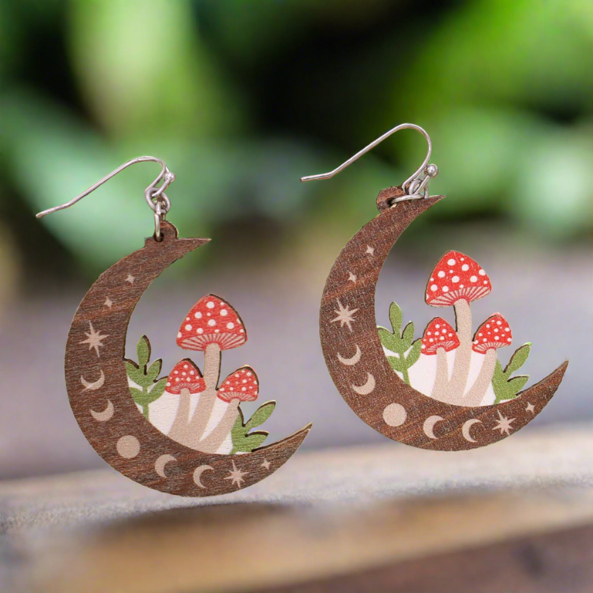 Natural Mystic Wood Mushroom Moon EarringsPink tiful of LOVE