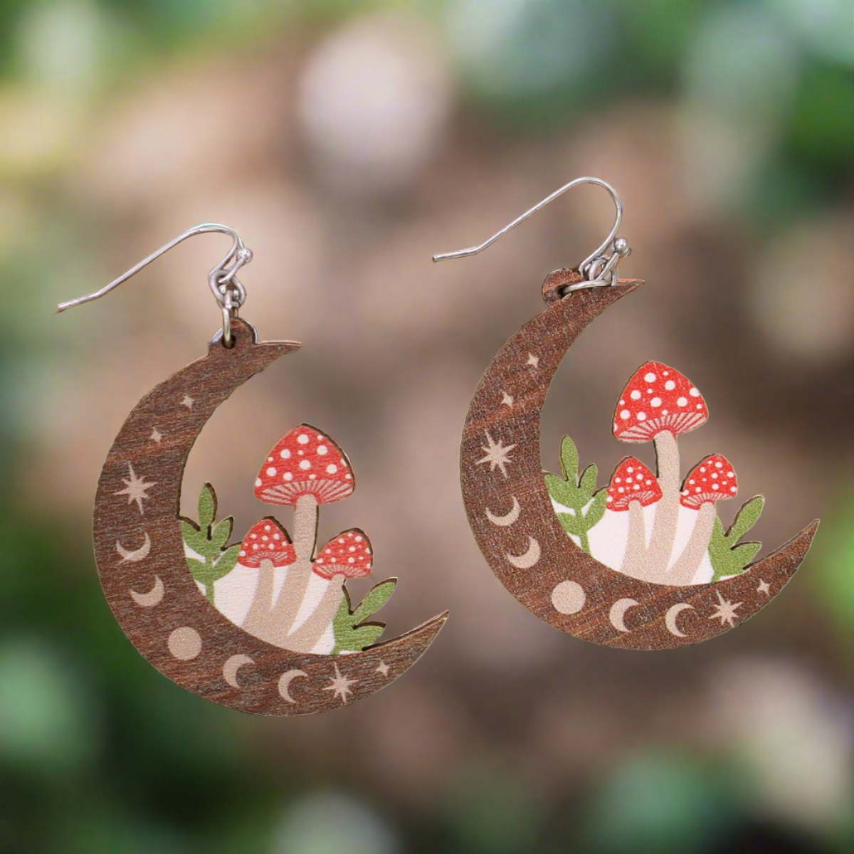 Natural Mystic Wood Mushroom Moon EarringsPink tiful of LOVE