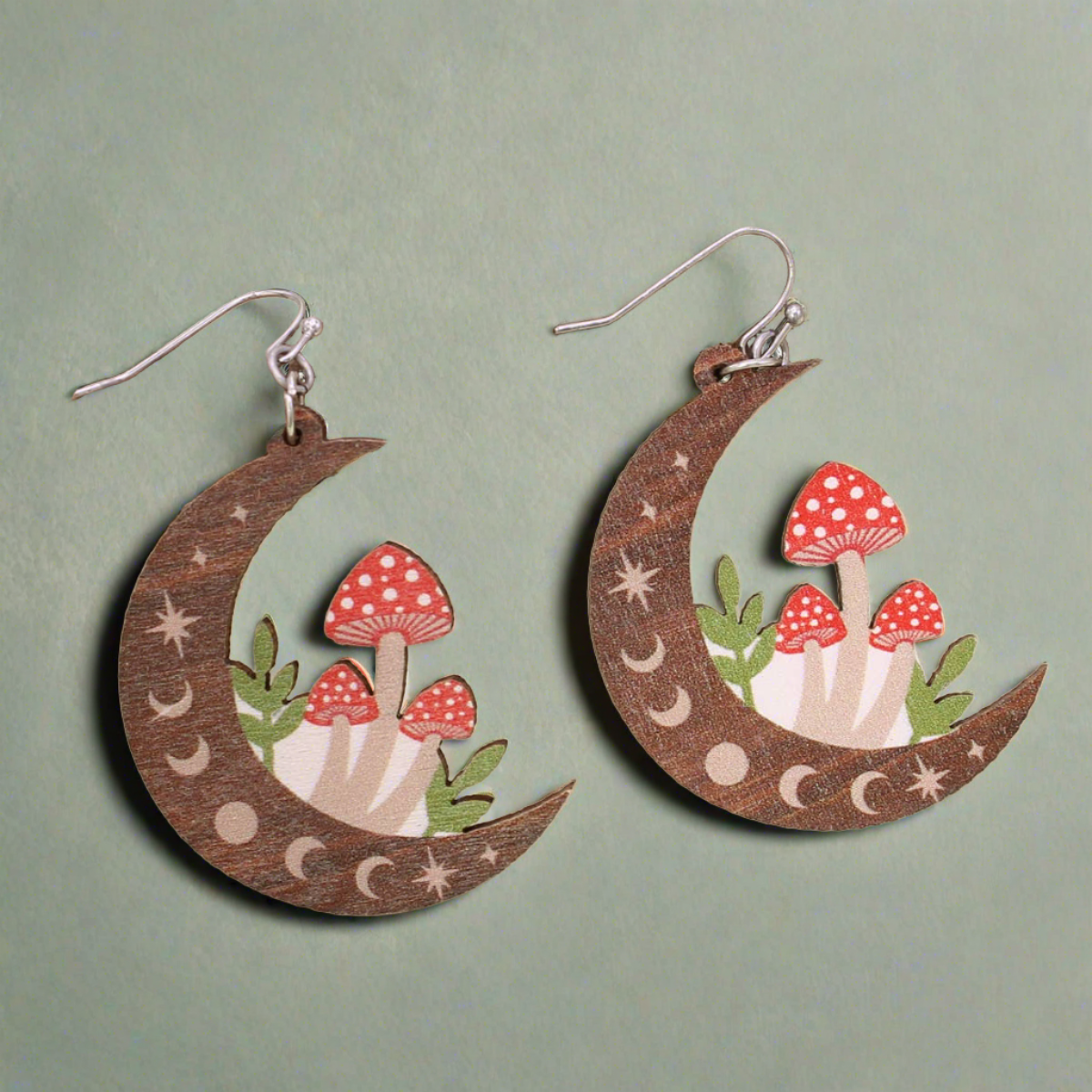 Natural Mystic Wood Mushroom Moon EarringsPink tiful of LOVE