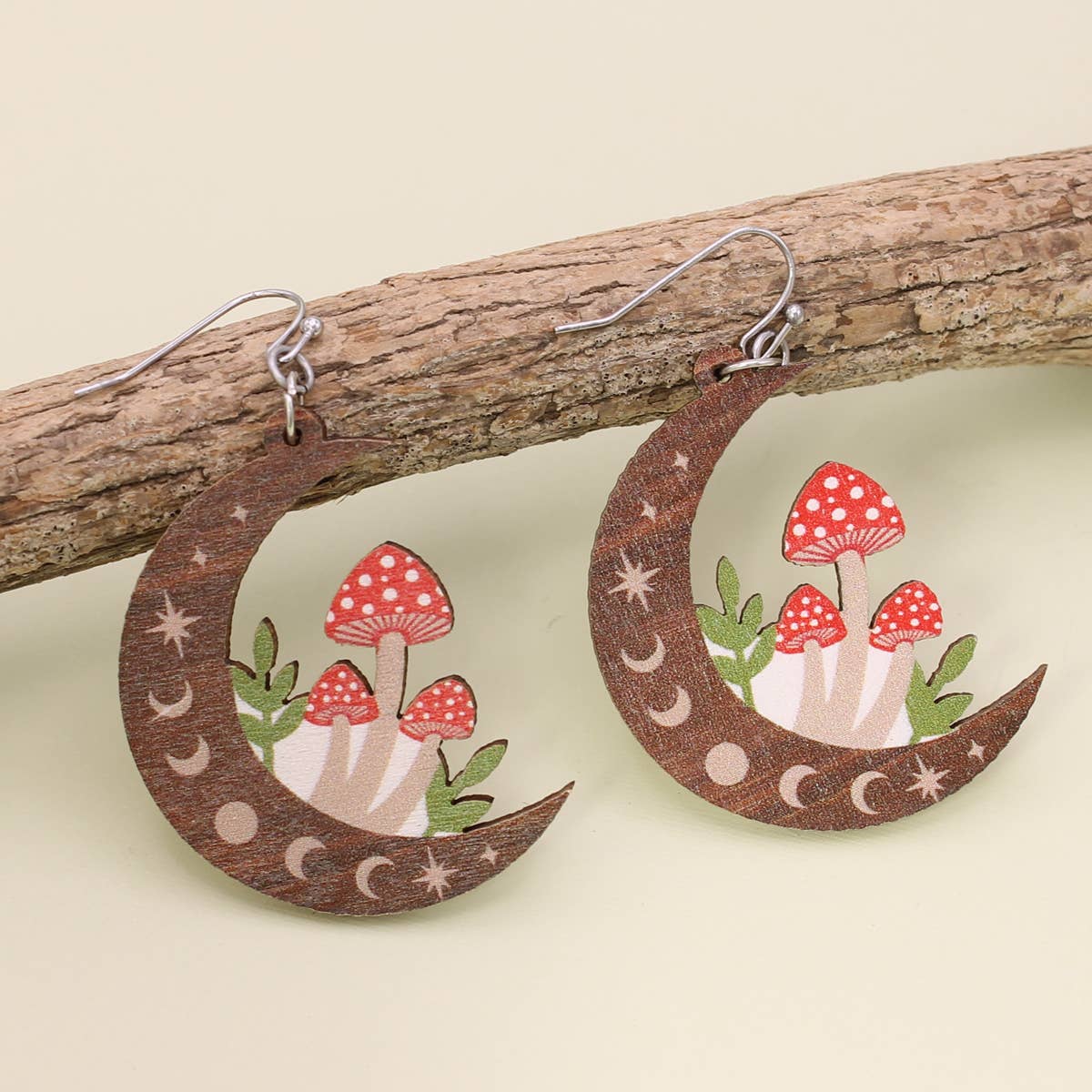 Natural Mystic Wood Mushroom Moon EarringsPink tiful of LOVE