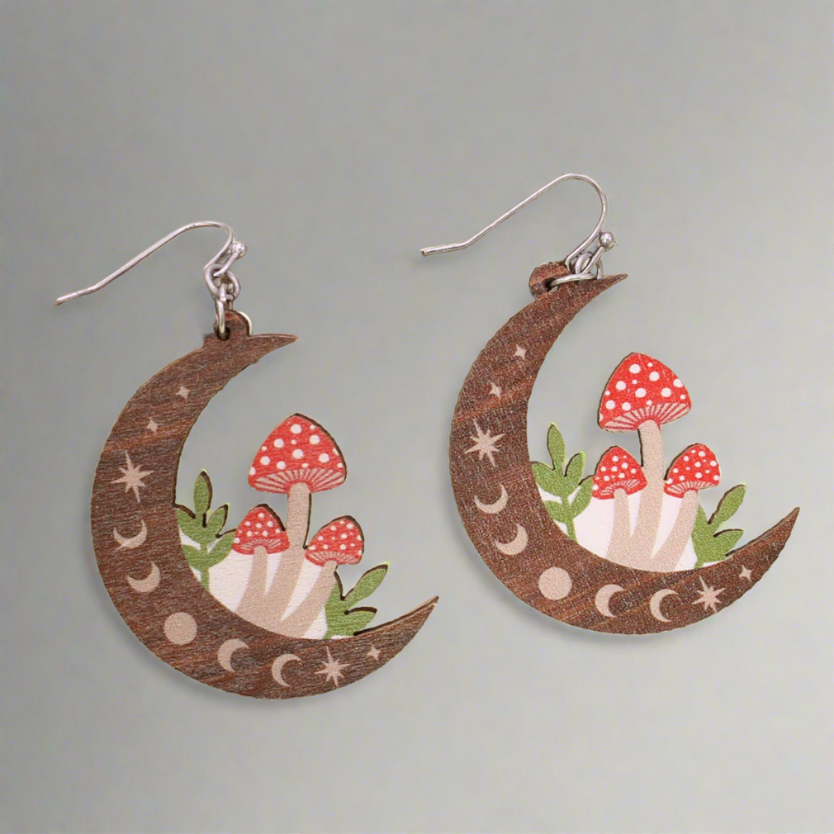 Natural Mystic Wood Mushroom Moon EarringsPink tiful of LOVE