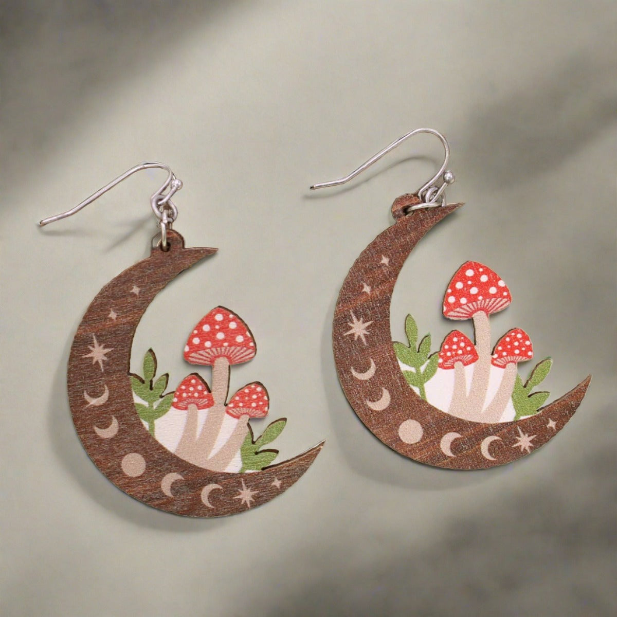 Natural Mystic Wood Mushroom Moon EarringsPink tiful of LOVE