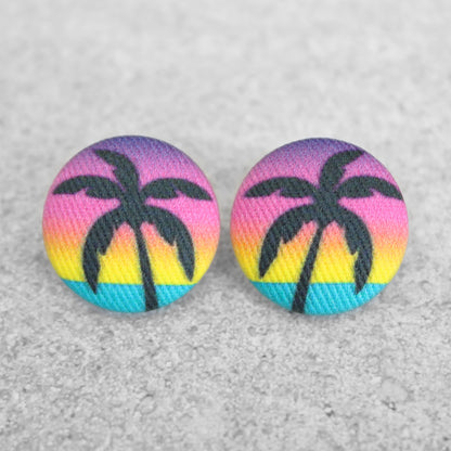 Vacation Fabric button Stud EarringsPink tiful of LOVE