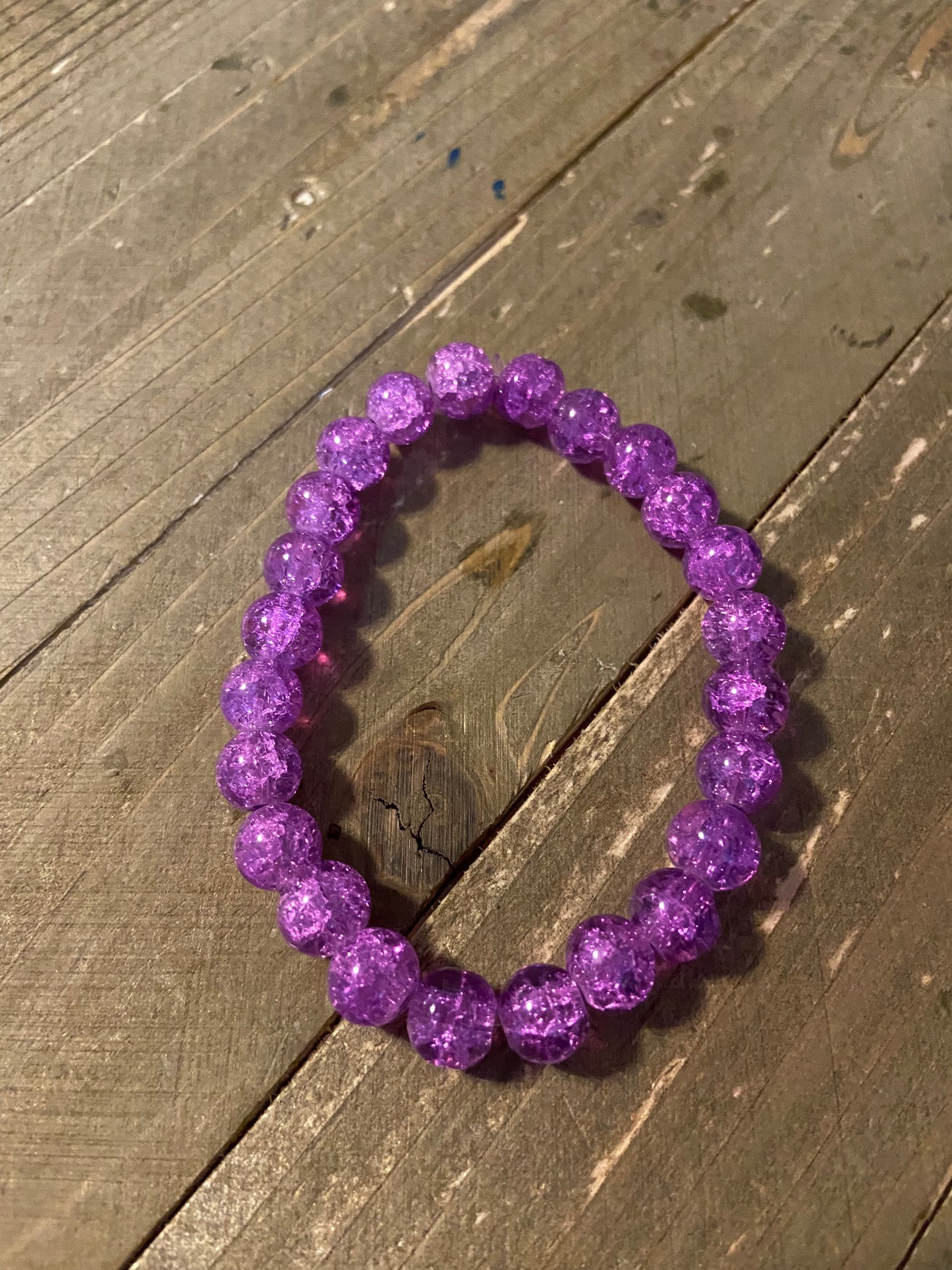 Purple Round Cracked Glass Beaded Elastic/Stretch BraceletPink tiful of LOVE