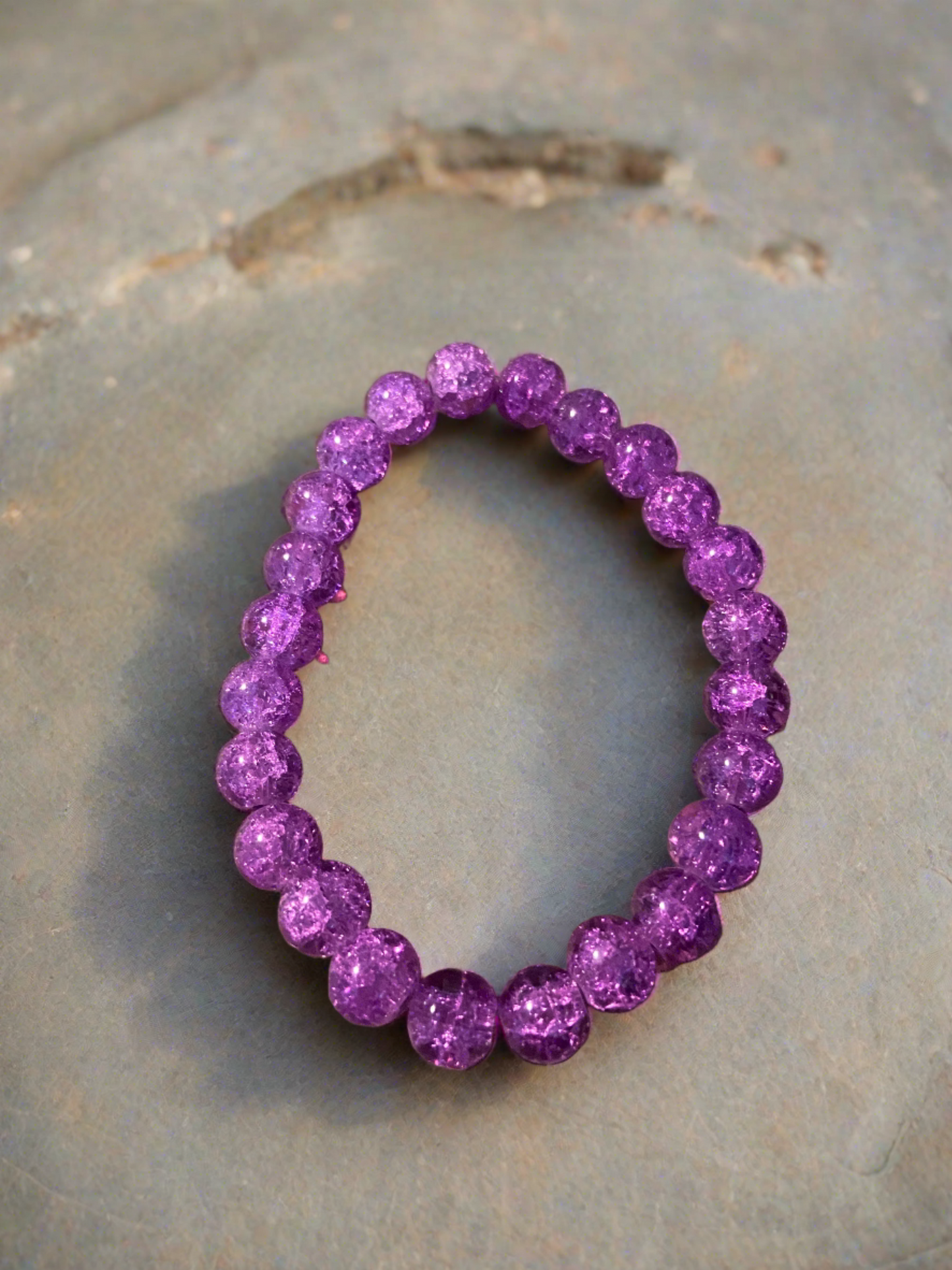 Purple Round Cracked Glass Beaded Elastic/Stretch BraceletPink tiful of LOVE