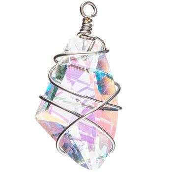 Wire Wrapped Crystal Pendant on a Silver chain NecklacePink tiful of LOVE