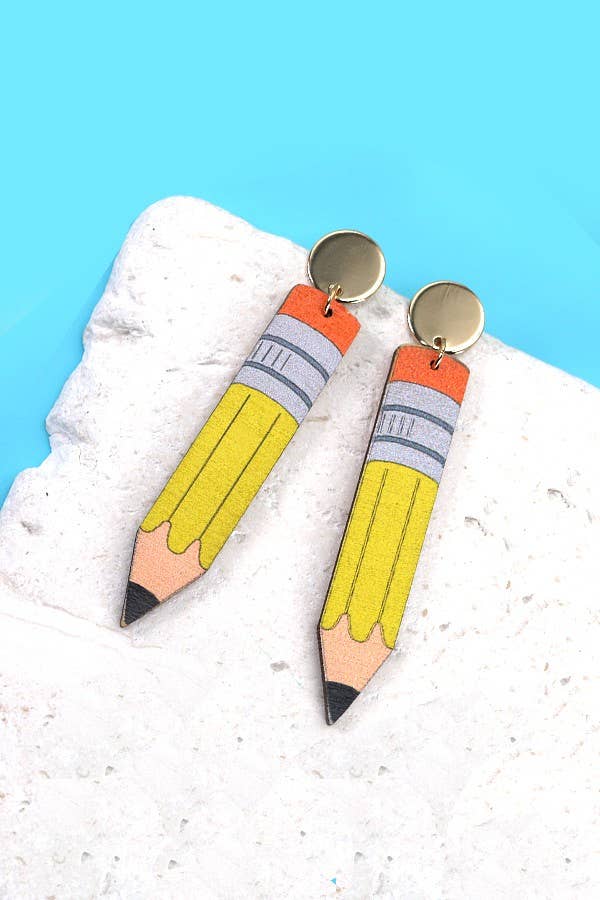 Wood Pencil Teacher Drop Earrings – A+ Style for Educators