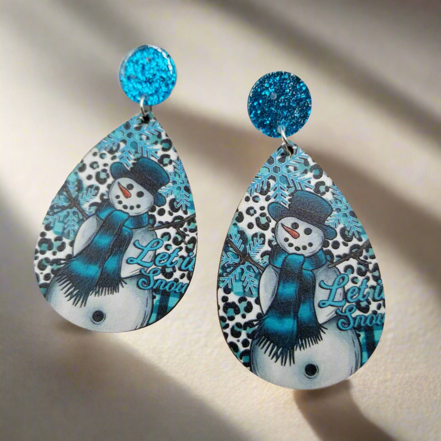 Ice Blue Snowman Teardrop Wooden Wire EarringsPink tiful of LOVE