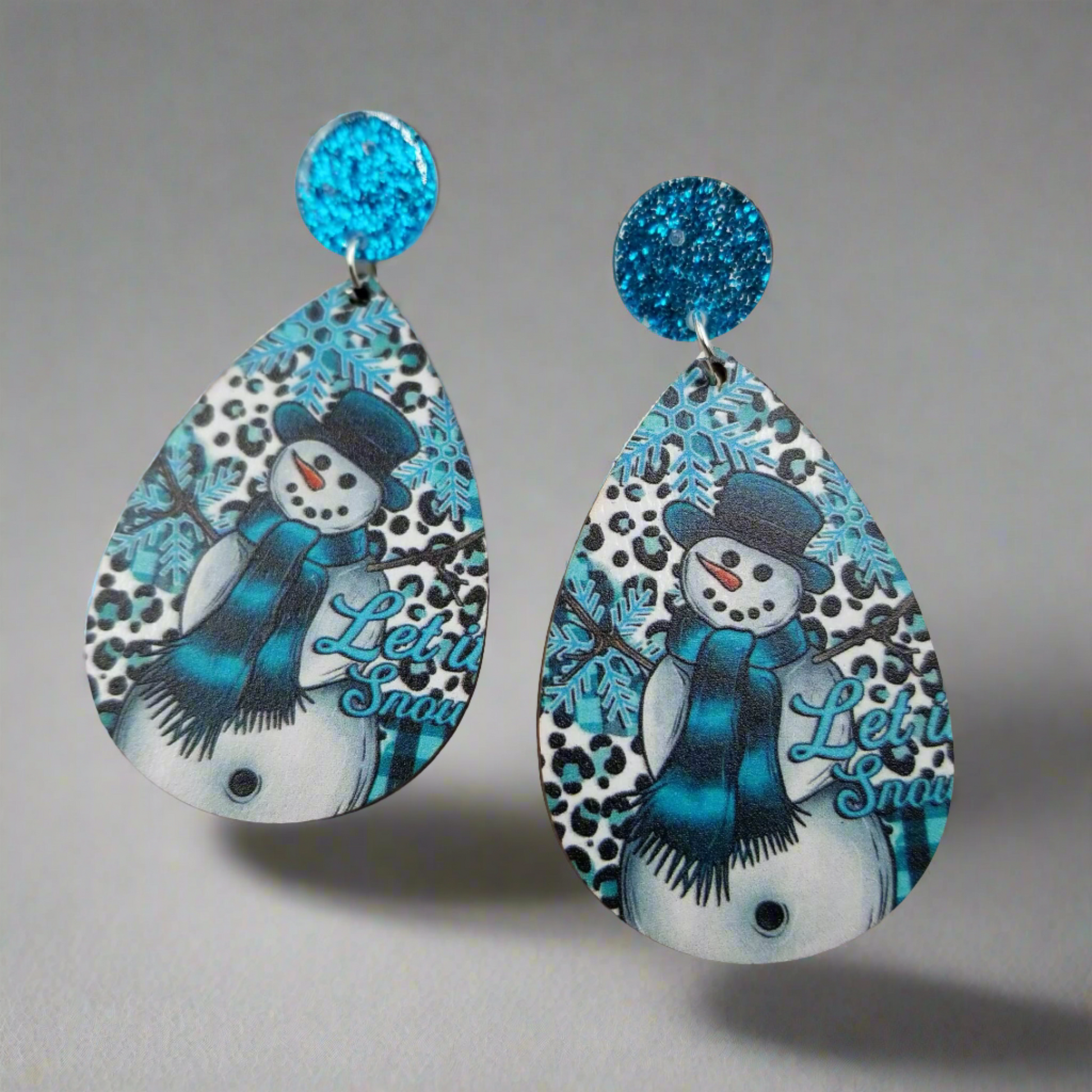 Ice Blue Snowman Teardrop Wooden Wire EarringsPink tiful of LOVE