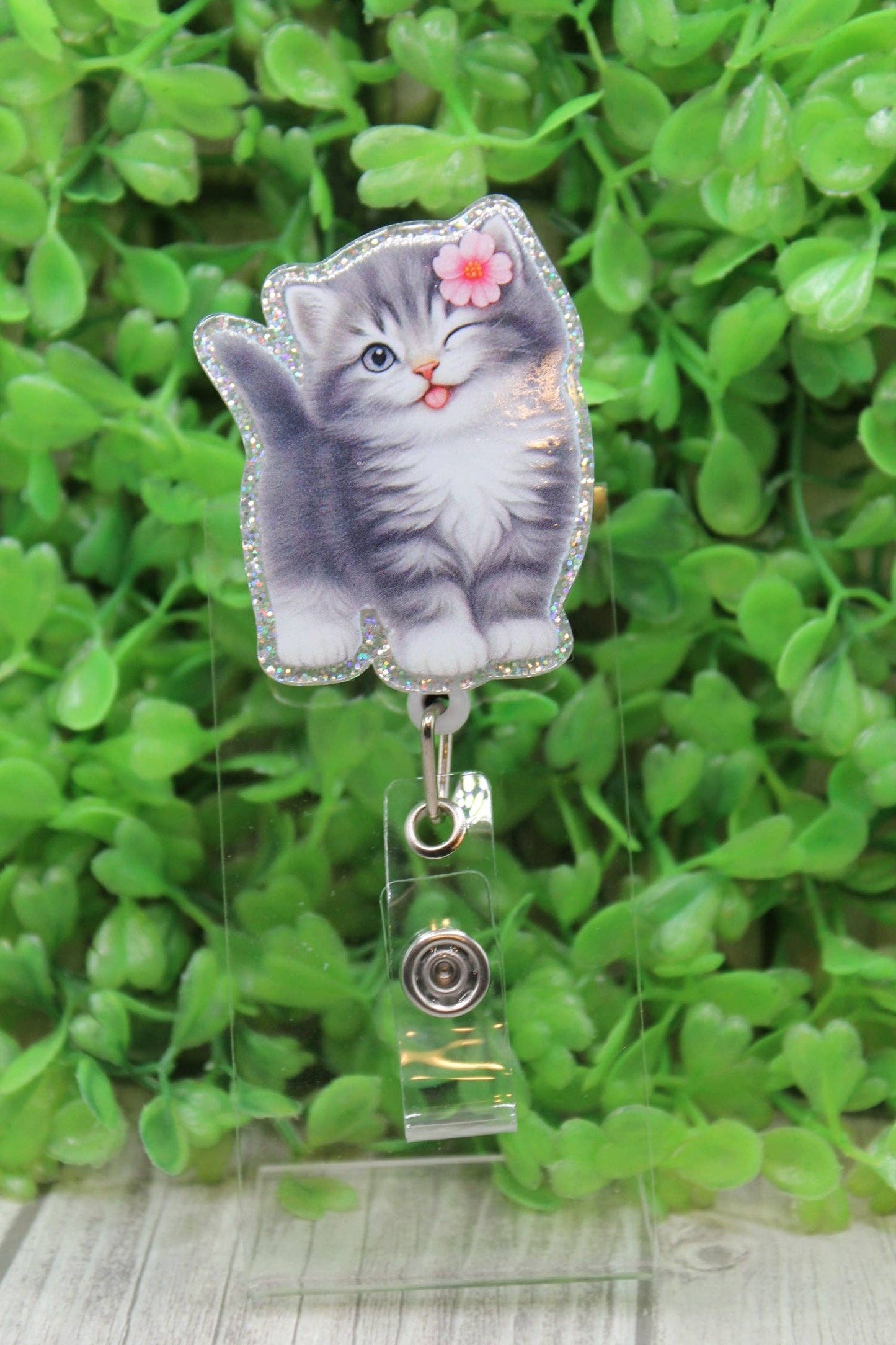 Cute Gray Kitten Emblem – Badge Reel, Brooch, or Tie Tack