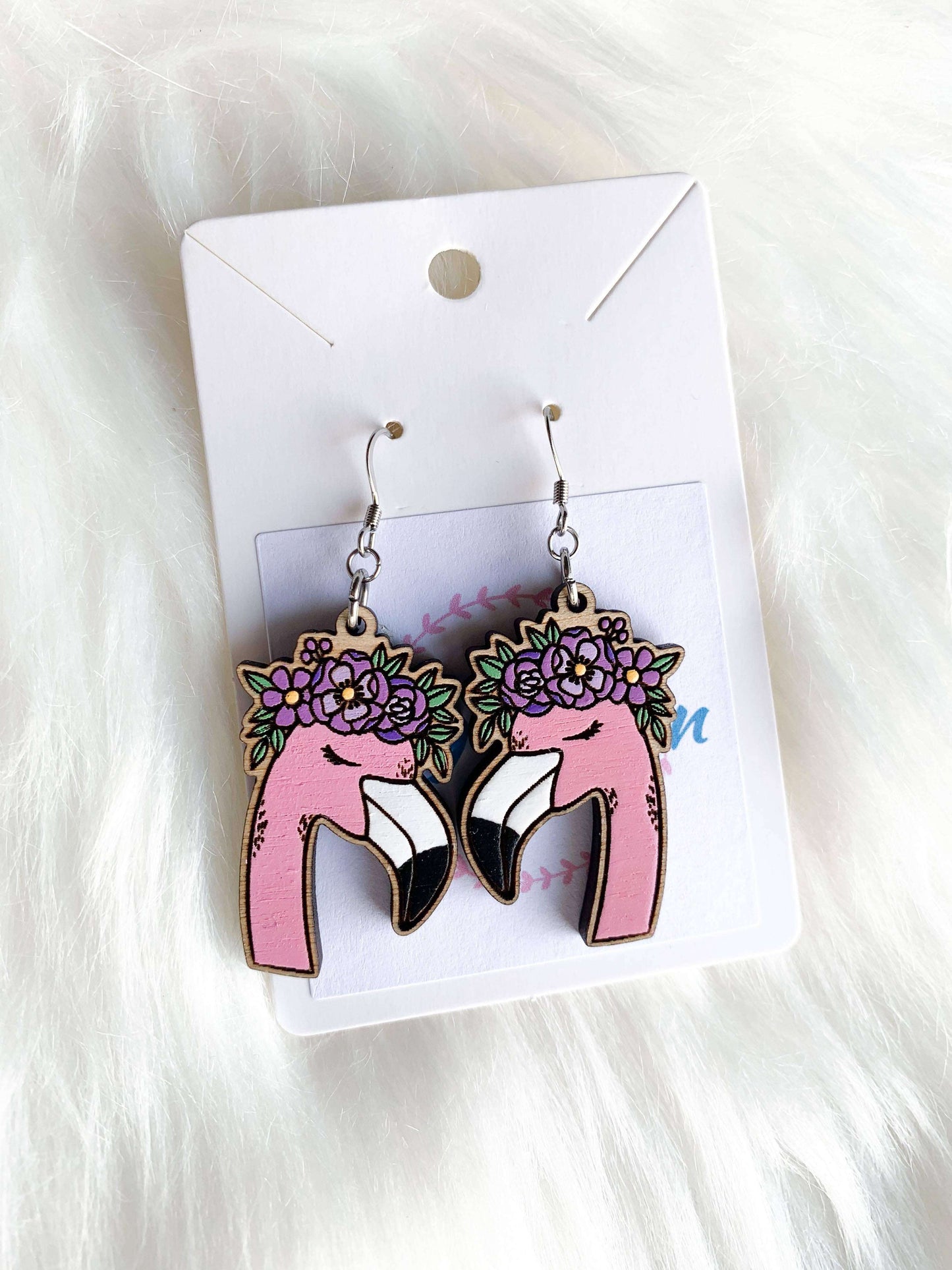 Flamingo with Flower Crown Wooden Wire EarringsPink tiful of LOVE