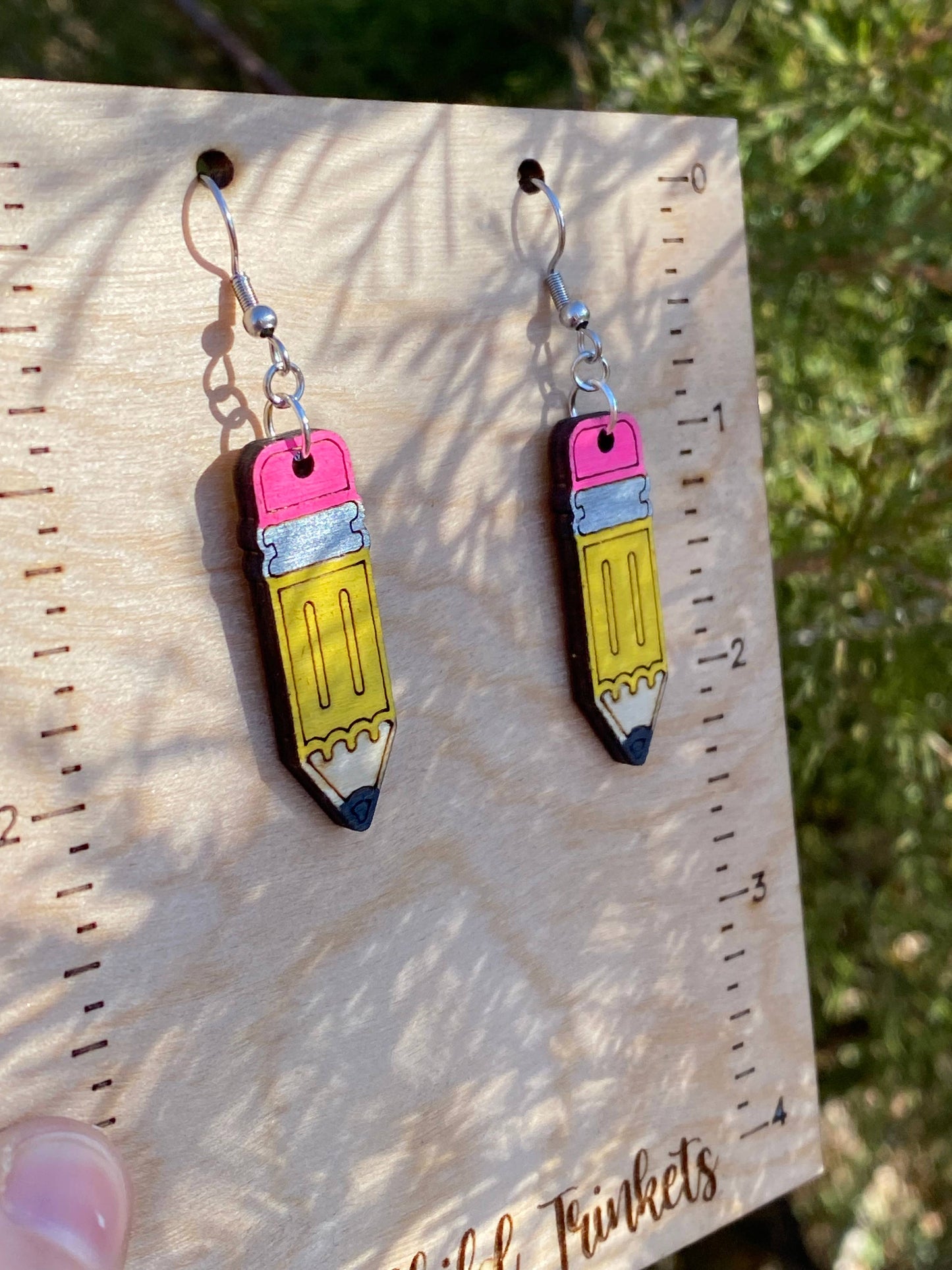 Moon Child Trinkets - No 2 Pencil Hand Painted Wood Dangle Earrings, Teacher GiftsMoon Child Trinkets