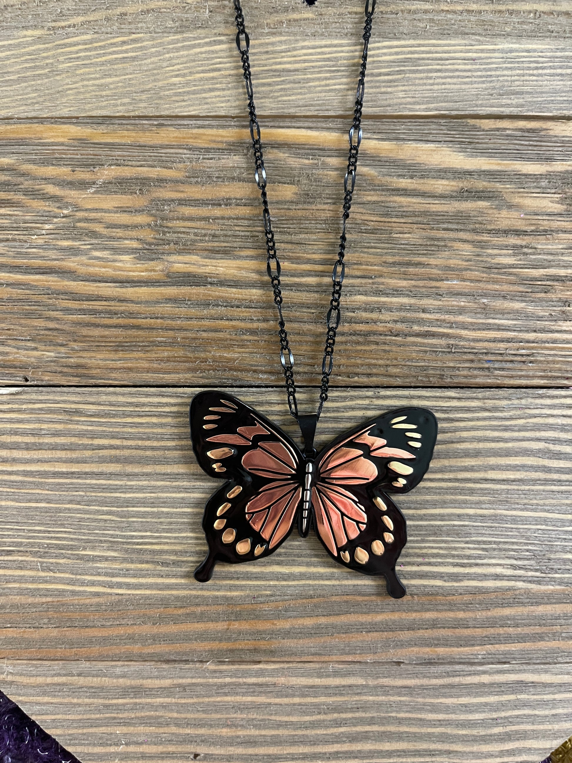 Plated Butterfly Pendant on a Black chain NecklacePink tiful of LOVE