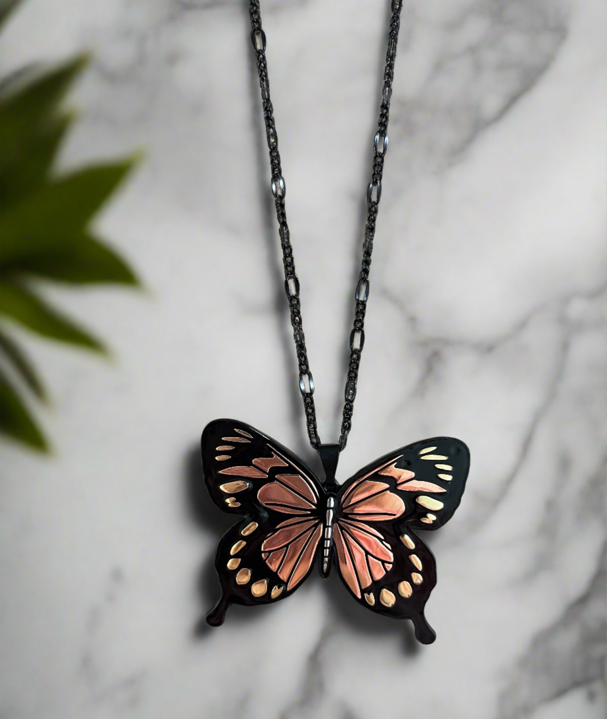 Plated Butterfly Pendant on a Black chain NecklacePink tiful of LOVE