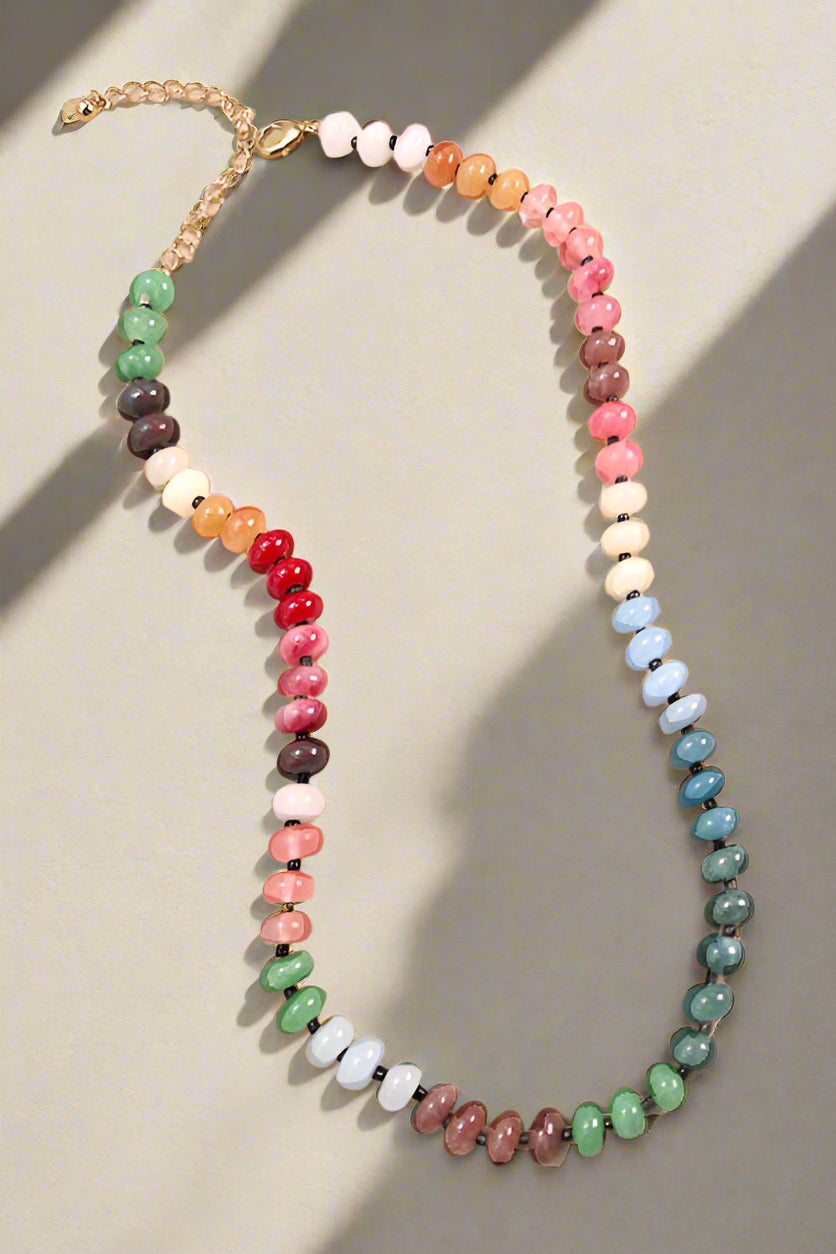 NATURAL AGATE GLASS BEADED NECKLACE