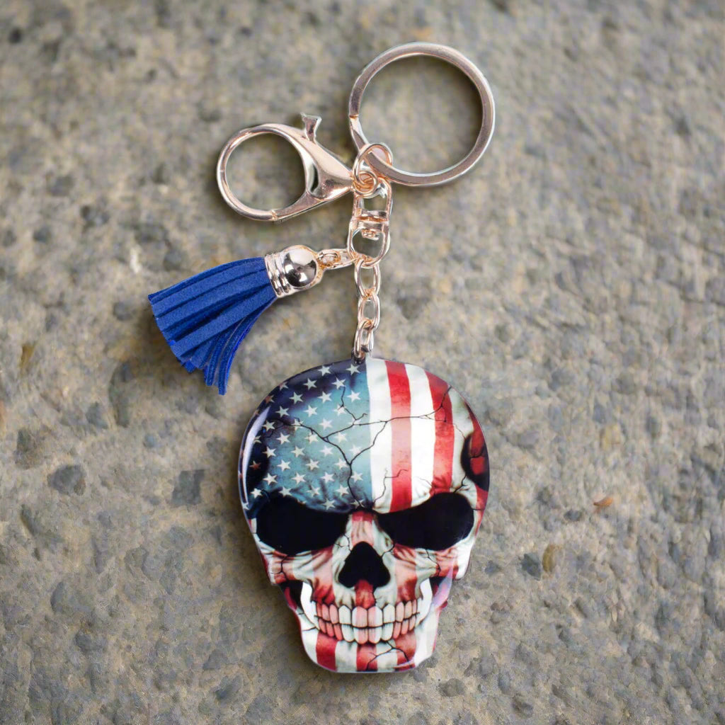 American Flag Skull Key Chain