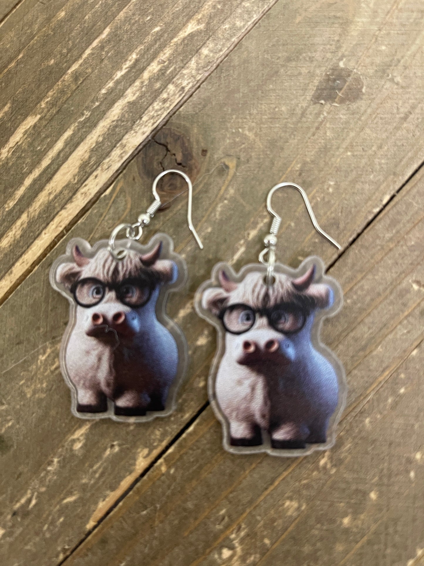 Grayish Highland Cow Wire Earrings; Acrylic; adorable & whimsicalPink tiful of LOVE