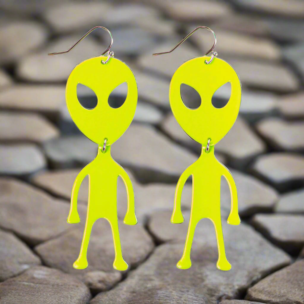 Neon Yellow Alien Wire Earrings