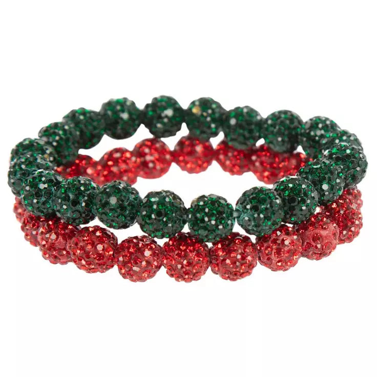Red and Green Bling Beaded Bracelet Set