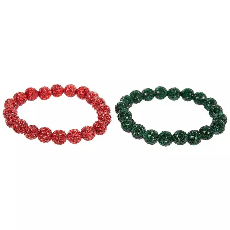 Red and Green Bling Beaded Bracelet Set