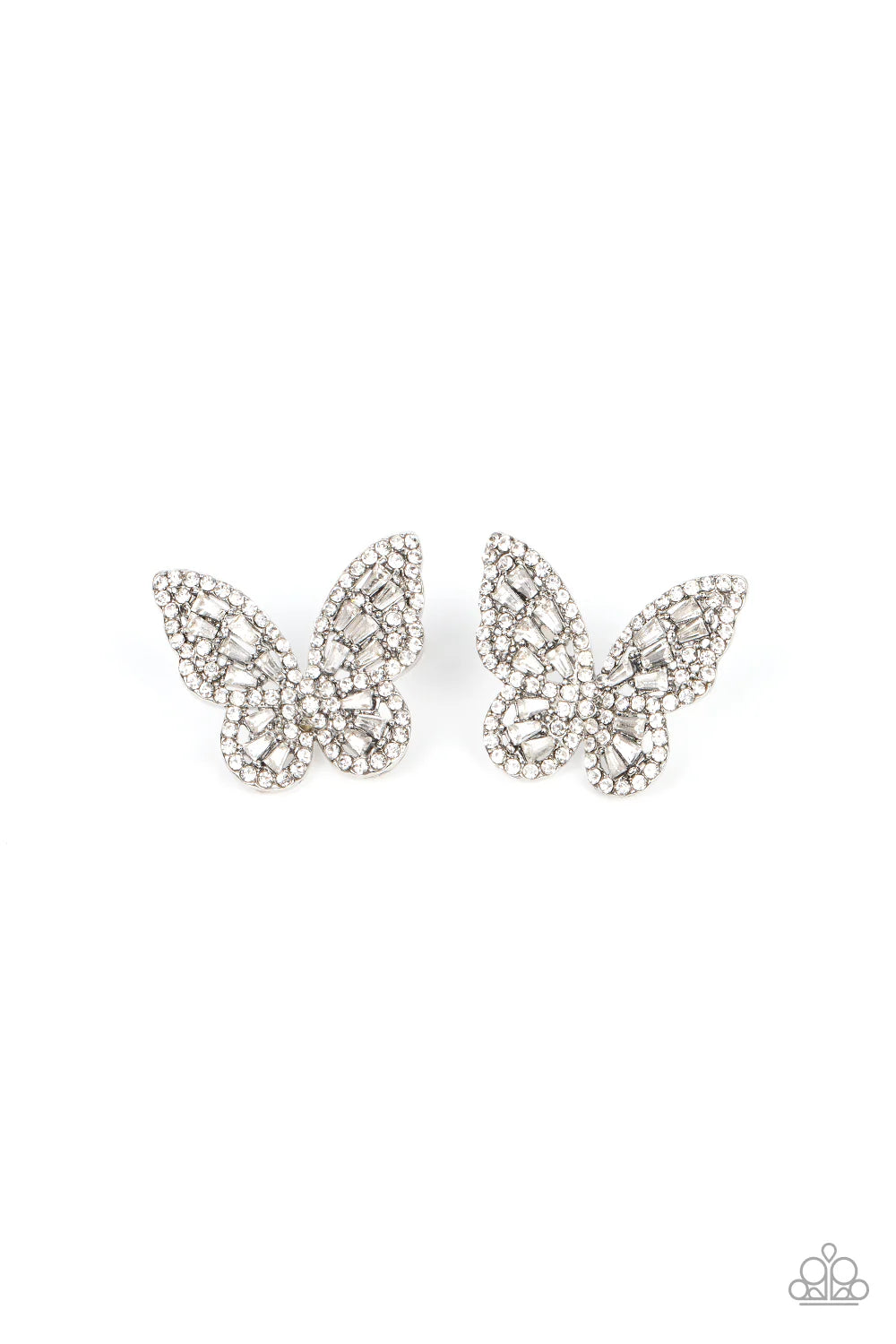 White Rhinestone Silver Butterfly Stud Earrings