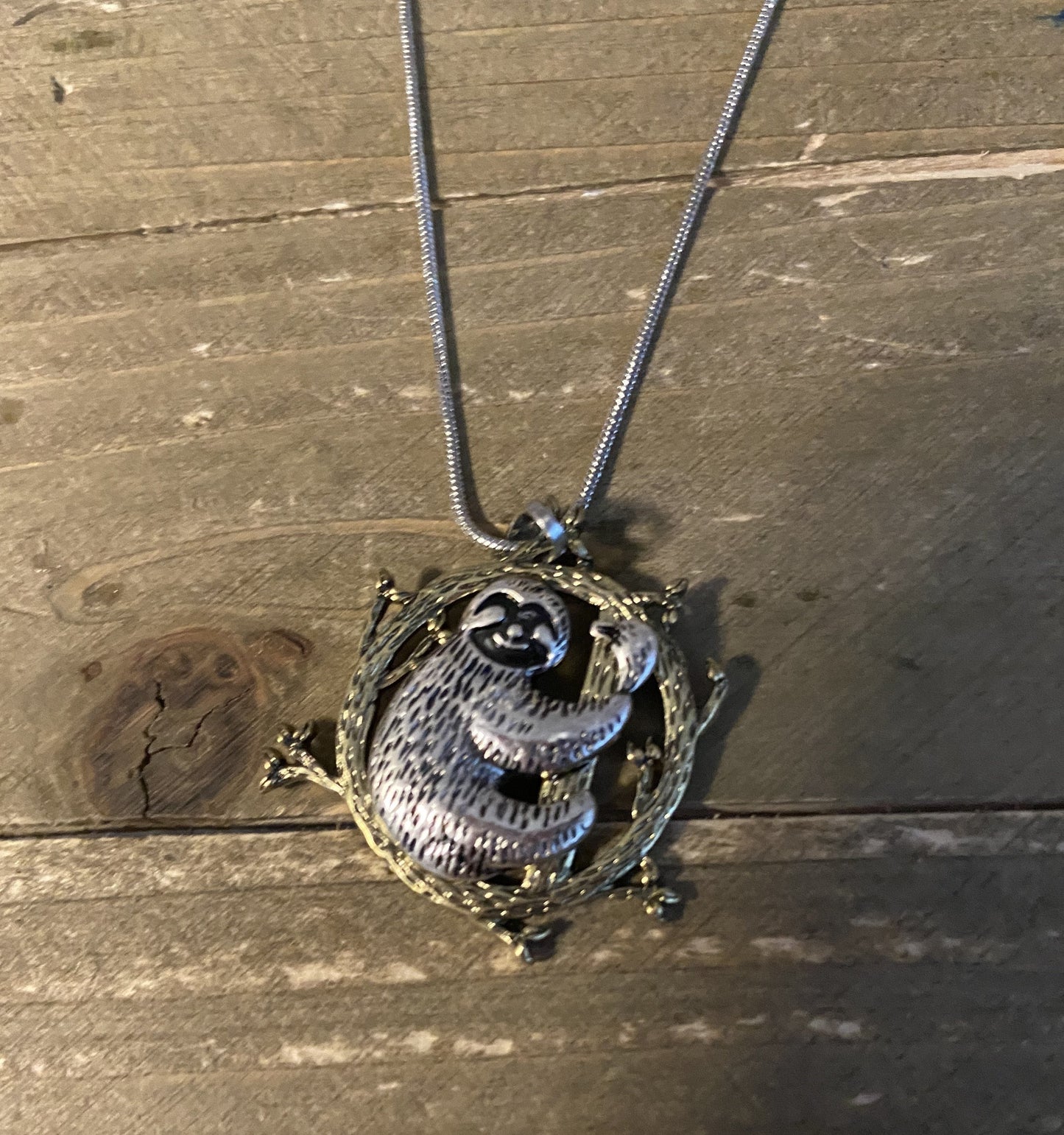 Sloth in a Tree Pendant on a Silver chain Necklace (CECupdt)Pink tiful of LOVE