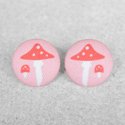 Pink Mushroom Fabric button Stud EarringsPink tiful of LOVE
