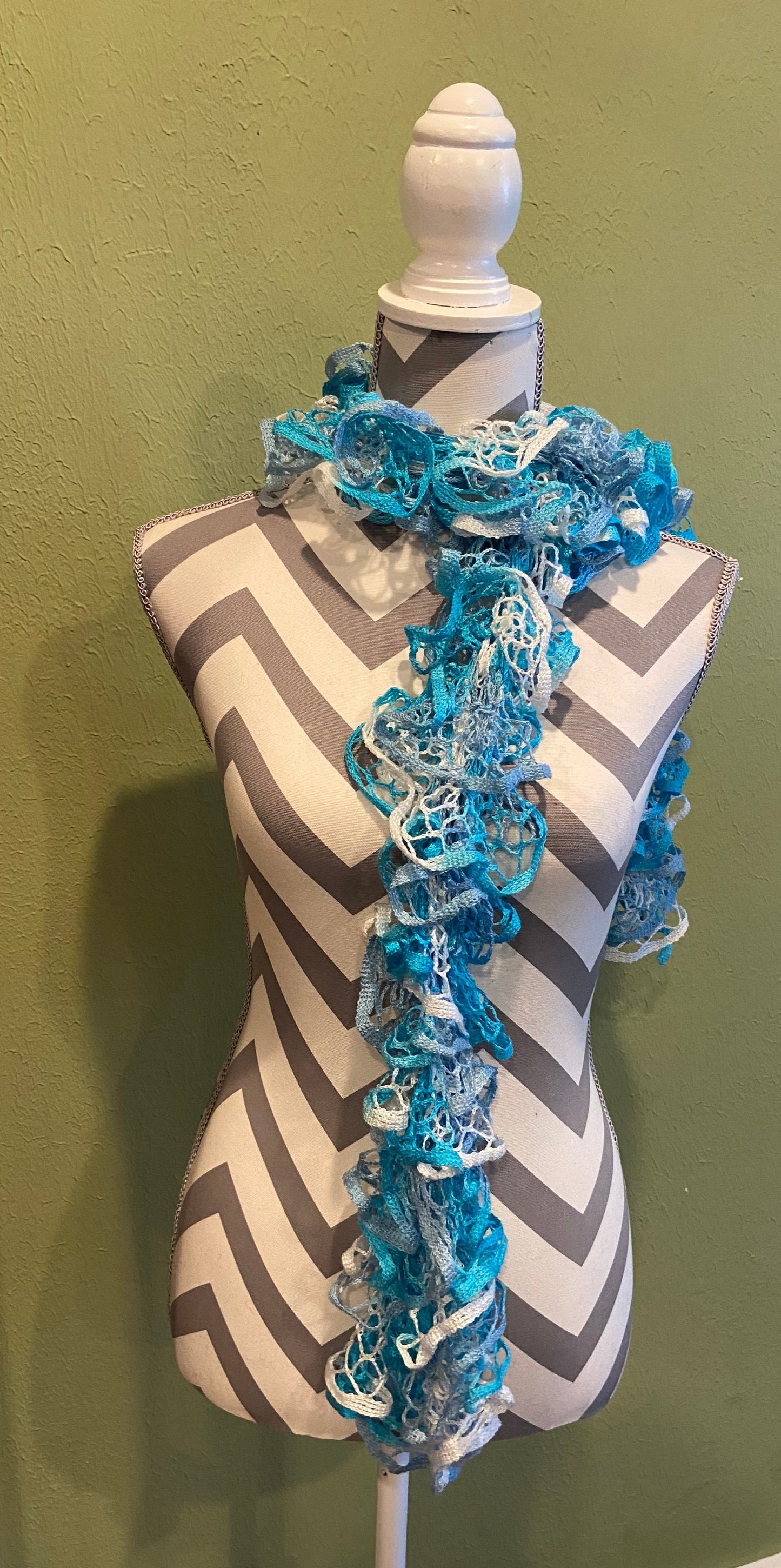 Ruffled Scarf handmade with Starbella Stripes yarn-Sea BreezePink tiful of LOVE