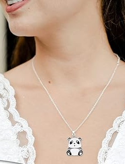Adorable Panda Pendant on a Silver Chain NecklacePink tiful of LOVE