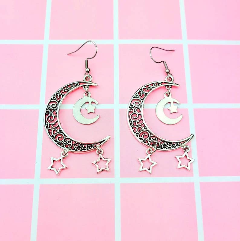 Dangly Moon & Star Wire EarringsPink tiful of LOVE