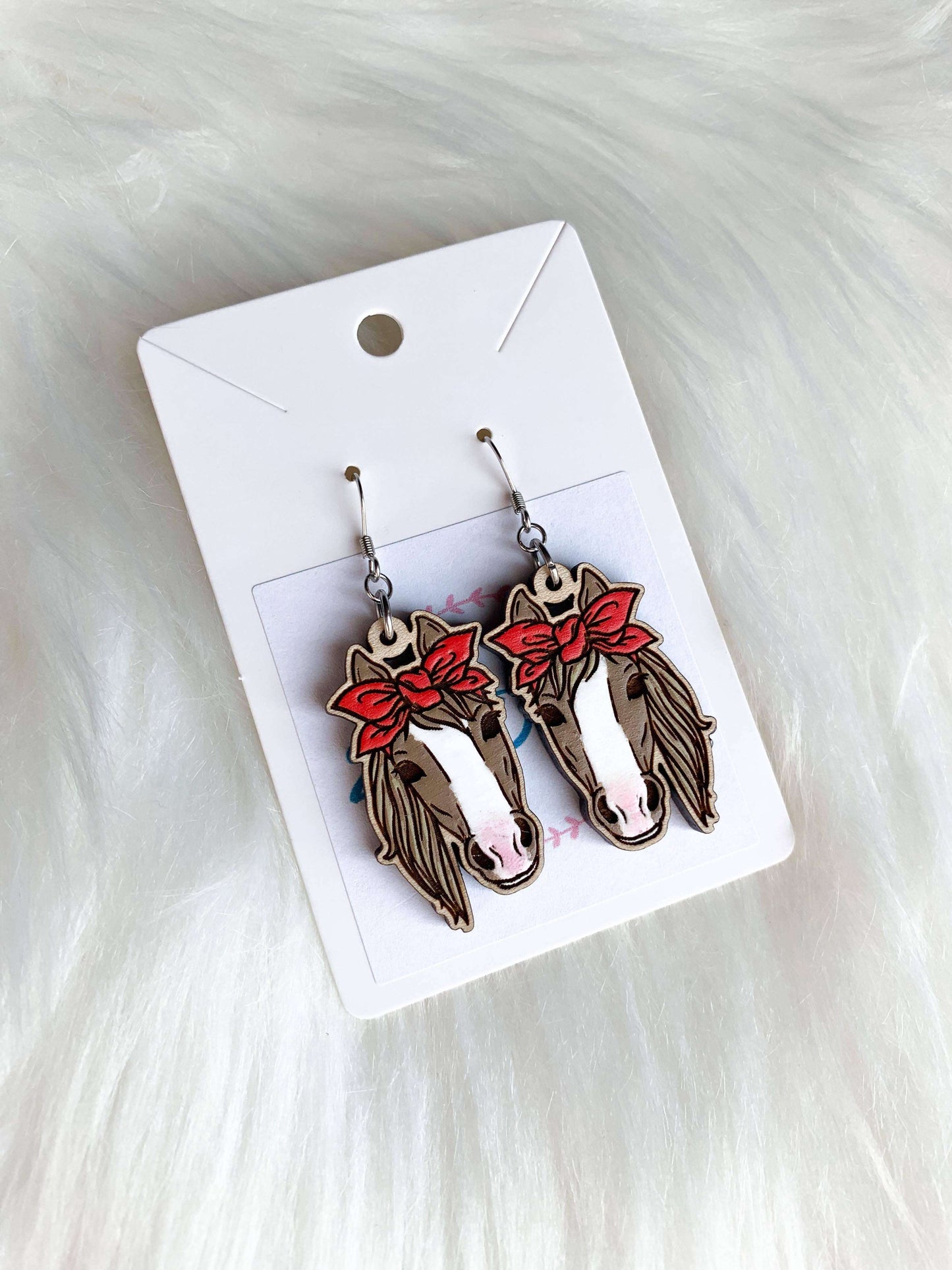 Horse Bandana Wooden Wire EarringsPink tiful of LOVE