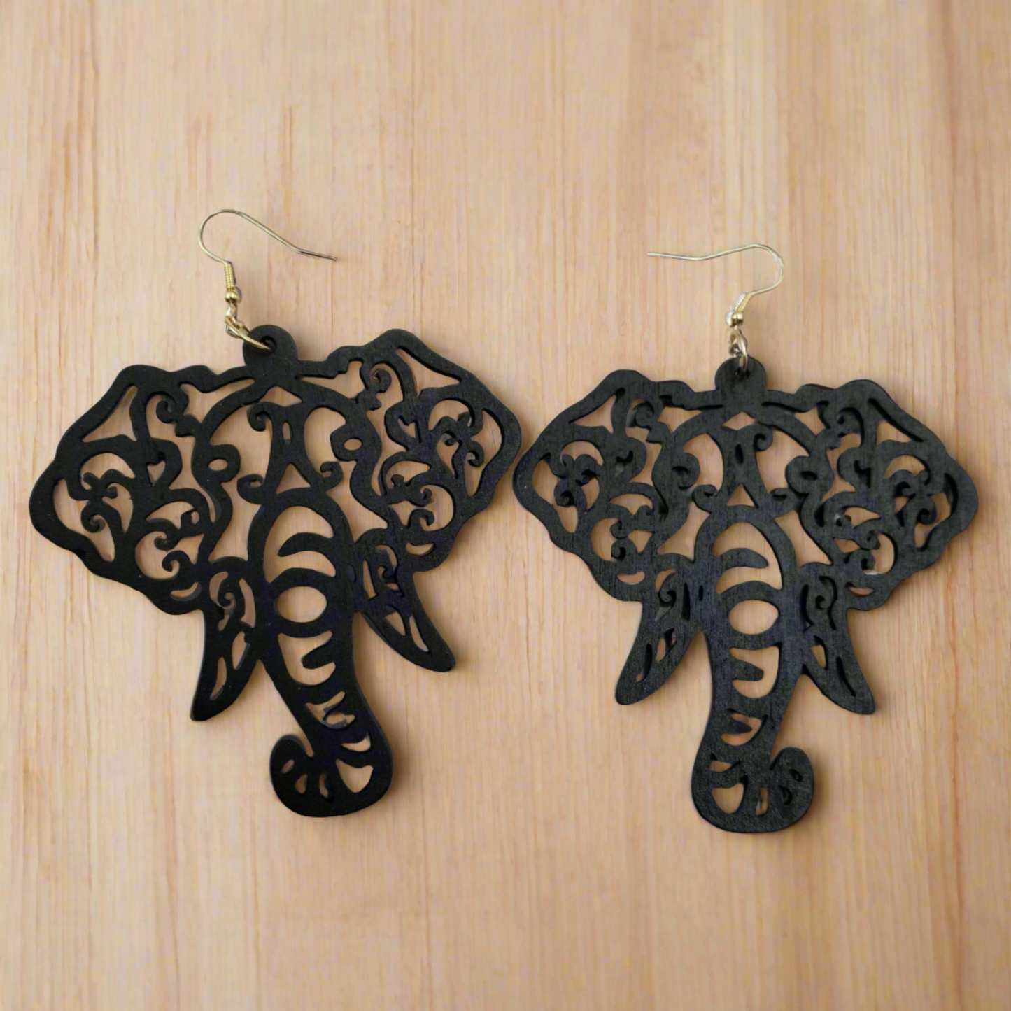 Black Wooden Elephant Wire EarringsPink tiful of LOVE