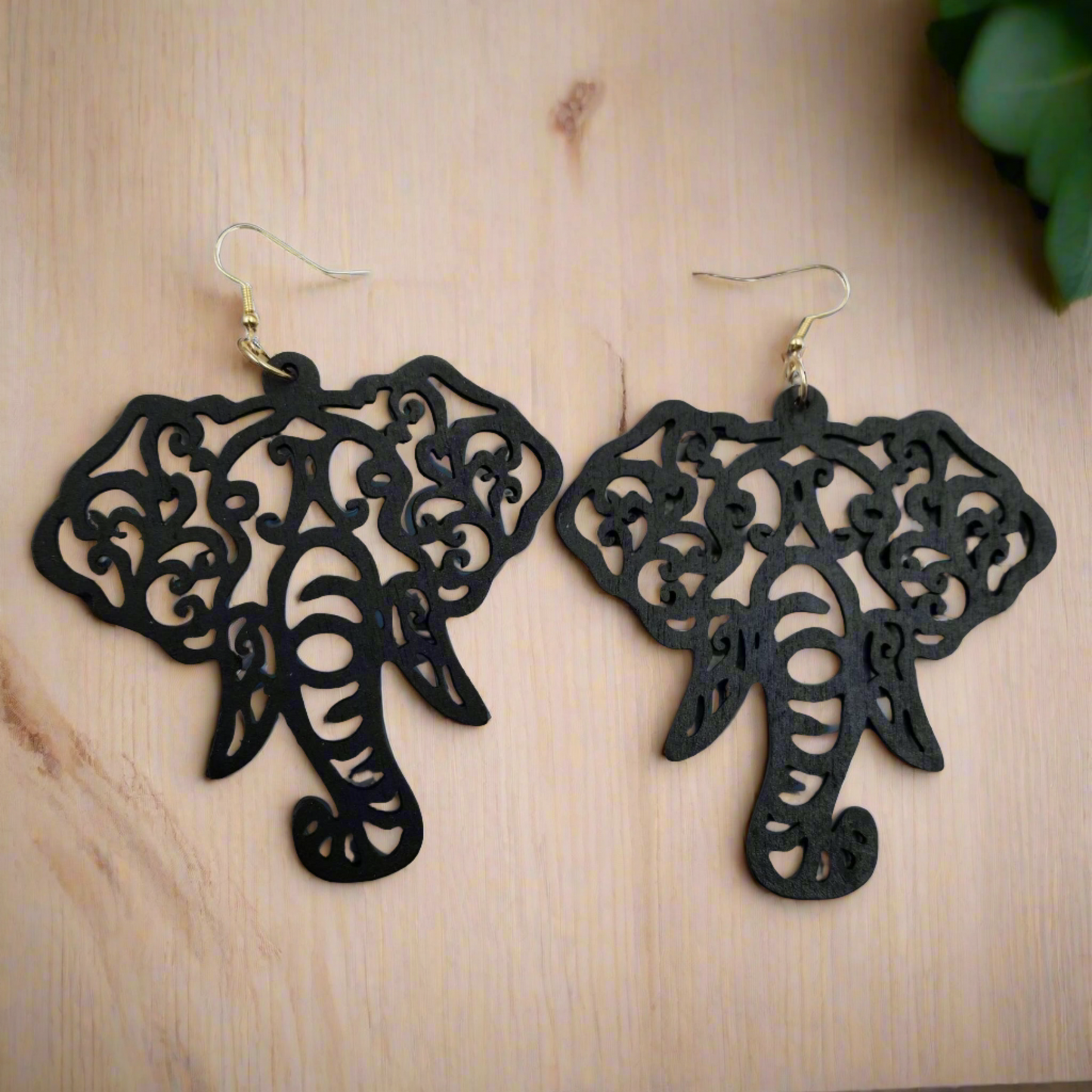 Black Wooden Elephant Wire EarringsPink tiful of LOVE